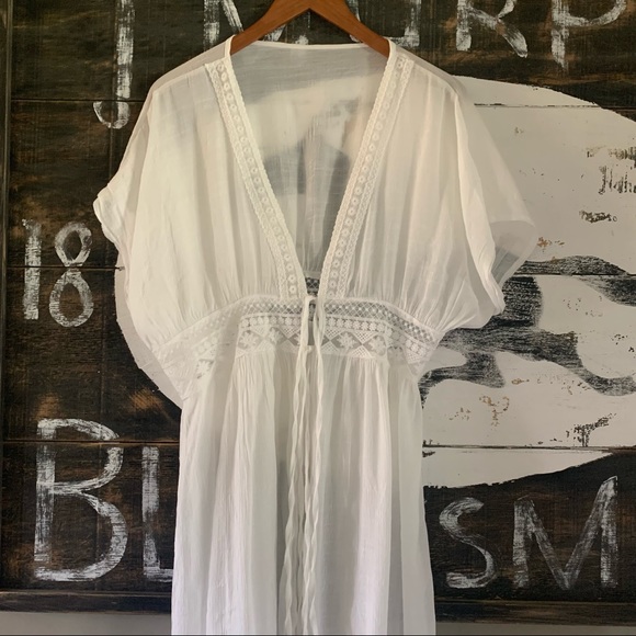 New Boho White Lace Kimono Maxi Duster Beach Cover Up - Picture 7 of 11